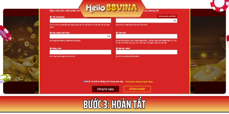 Hoàn tất quá trình đăng ký HELLO88 và bắt đầu tham gia cá cược